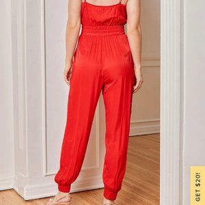 Red Sleeveles Cowl Neck Jumpsuit